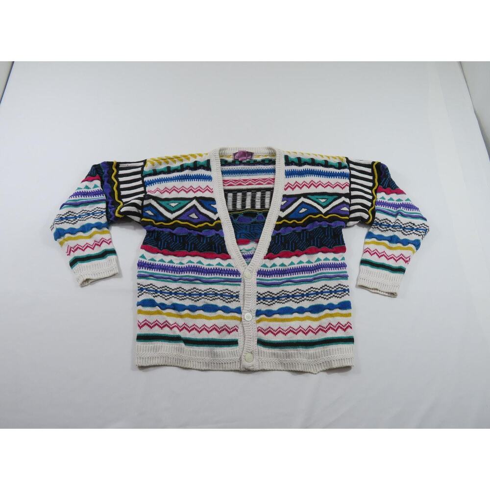 Concrete V-Neck Cardigan Textured Sweater White Sz M 1990s